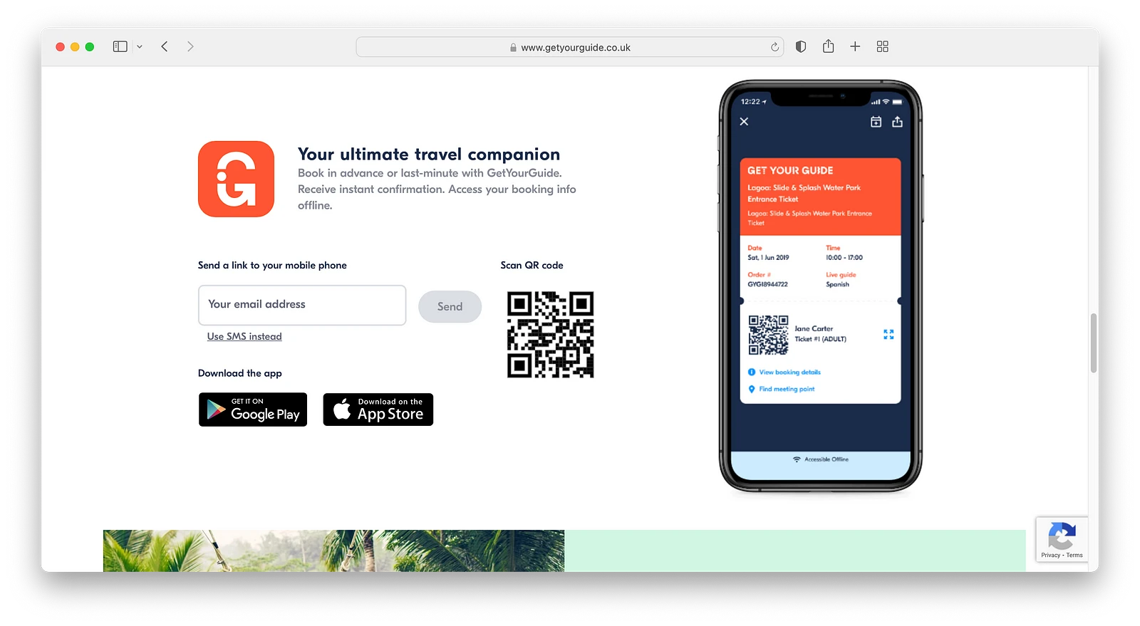 GetYourGuide website proposes almost all existing ways to download their app